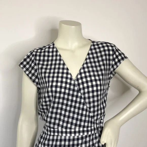 J. CREW Checkered Gingham Cap Sleeve Midi Wrap Dress Sz SP - Picture 3 of 11